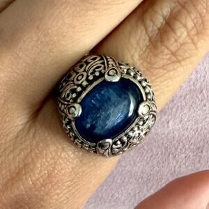 sterling silver beaded scroll kyanite cabochon ring size 9